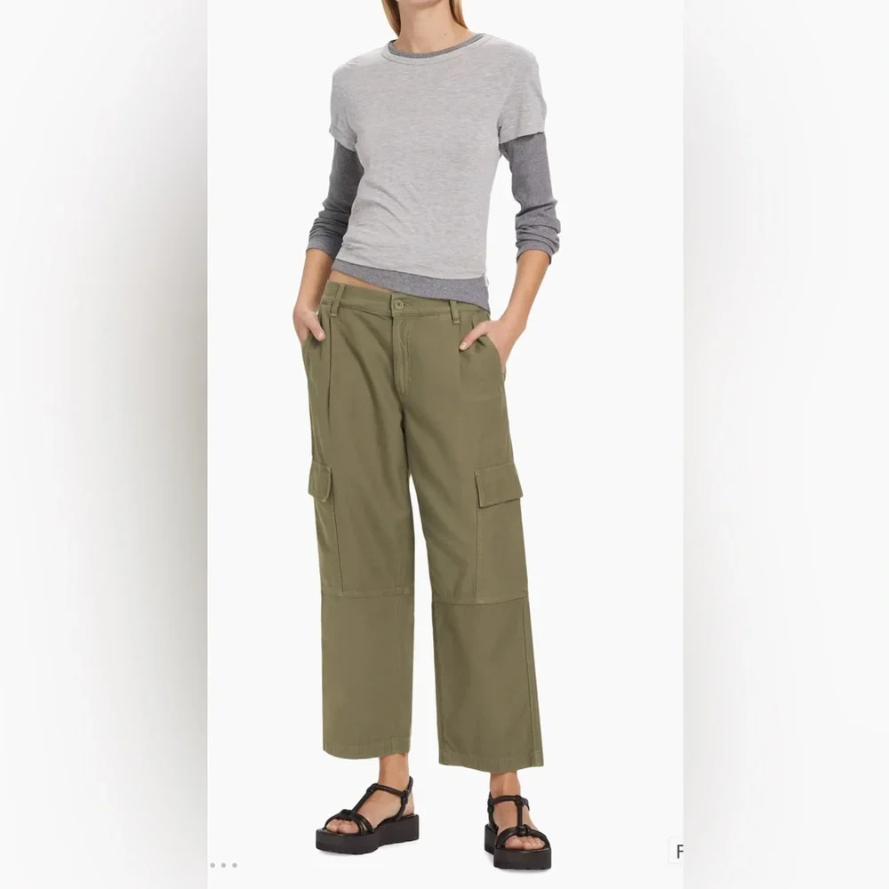 Agolde Jericho Cropped Cargo Pants High Waisted Relaxed Fit Size 27 Green - Picture 1 of 11